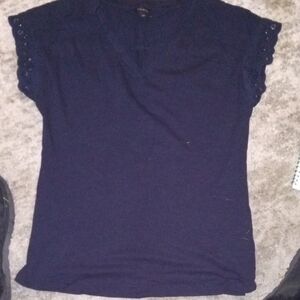 Talbots Black Fitted Cap Sleeve Mandarin Collar Blouse